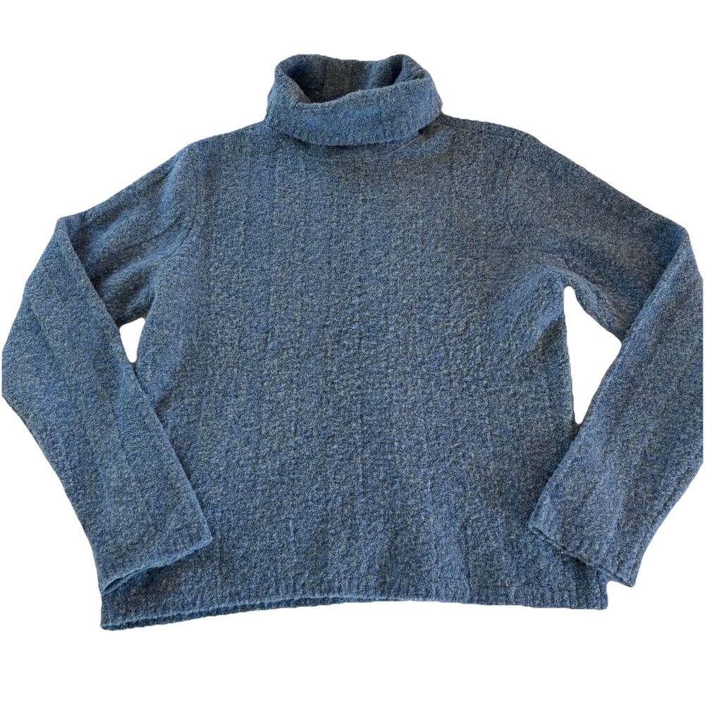 Talbots Blue Turtleneck Sweater Italian Merino Wool Petite Small Soft Cozy Boxy